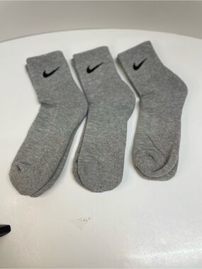 Nike Grey Crew Socks with Black Swoosh – 3-Pack
